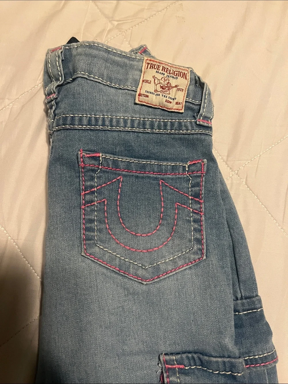 True Religion Light Blue Jeans with Pink Stitching